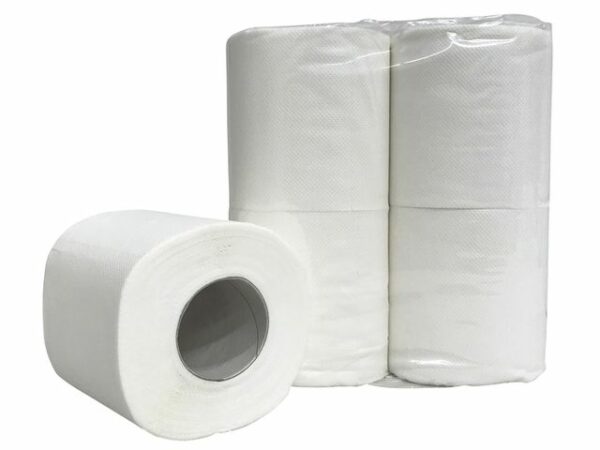 Papier Hygiénique Cellulose 2 Plis - 200 Feuilles à Rinçage Rapide - Blanc 4 Rouleaux